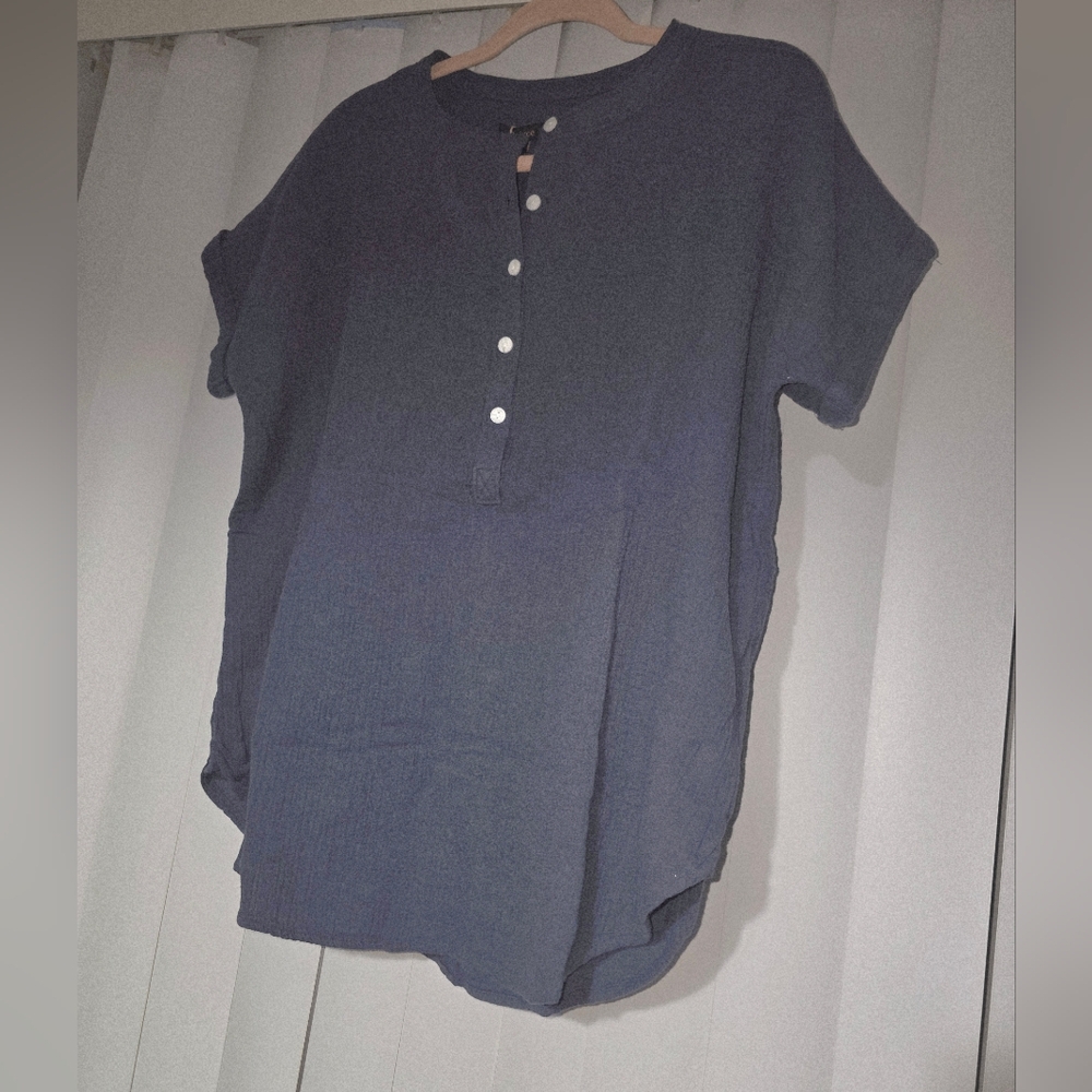 Quince Navy Gauze Button-Up Shirt